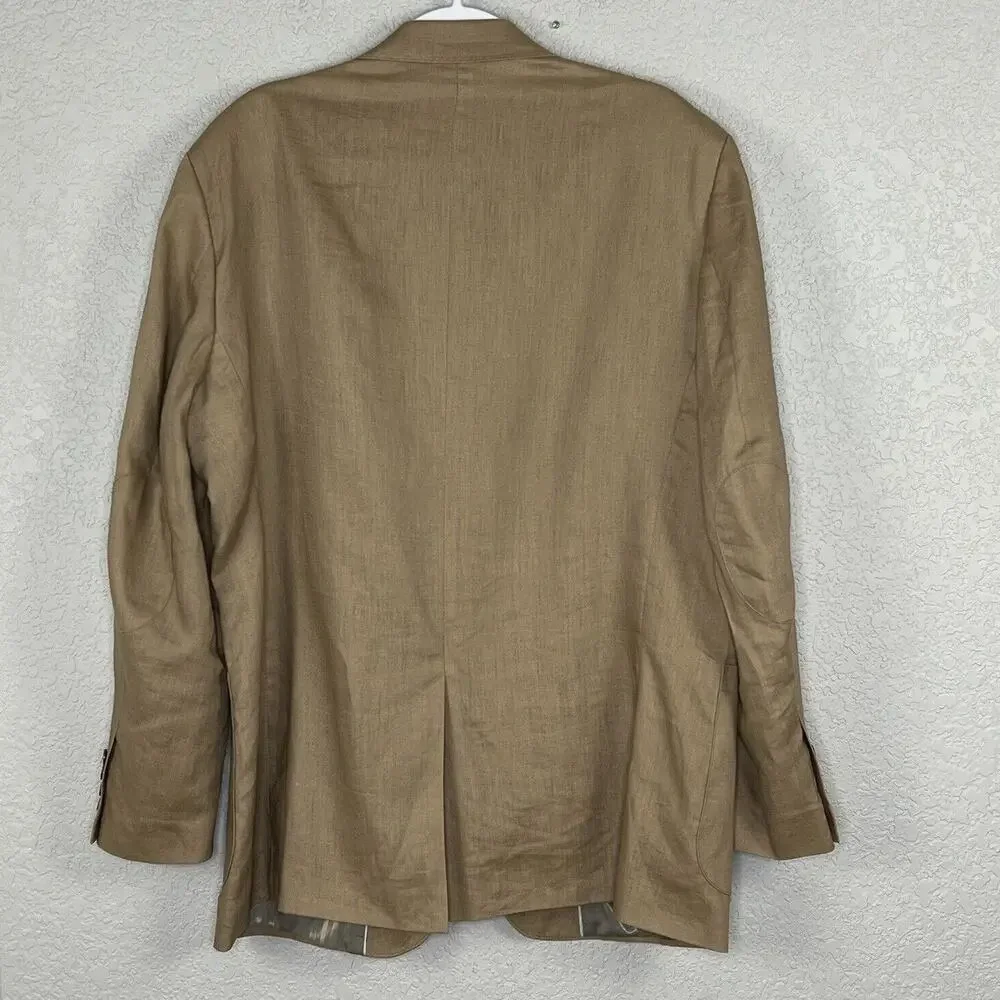 Tasso Elba Island Mens XL 45-47 Linen Sport Coat Elbow Patches Beige Tan
